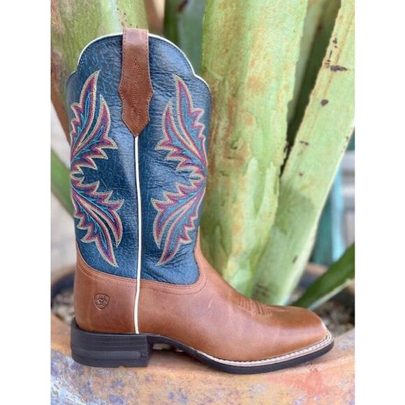 Ariat Shoes - Ariat Russet Rebel Brown/Crackle Navy West Bound Square Toe Western Cowboy Boot